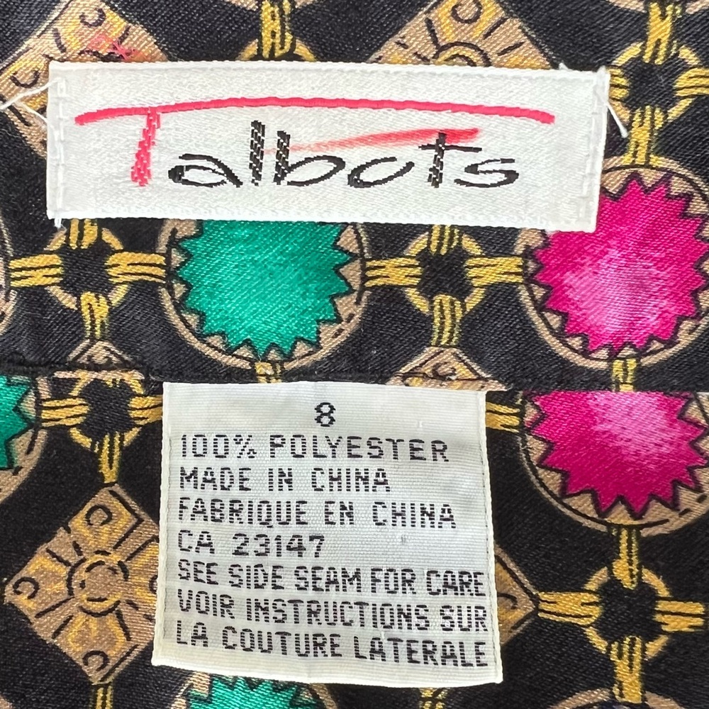 Vintage Pleated Medallion Print Jewel Tones Dress Size 8 - Picture 6 of 15